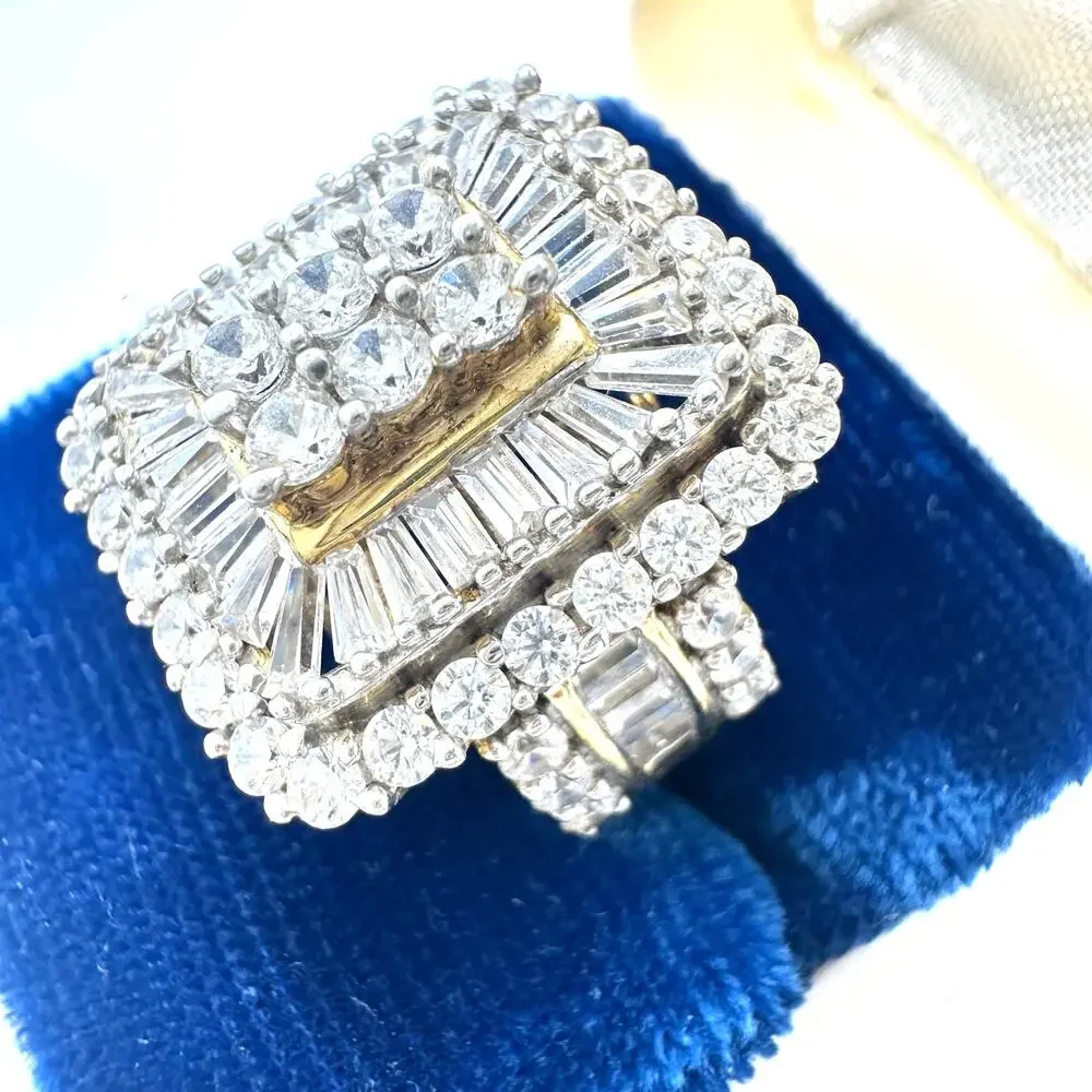 SJD 925 sterling silver gold vermeil cubic zirconia cocktail cluster ring size 7